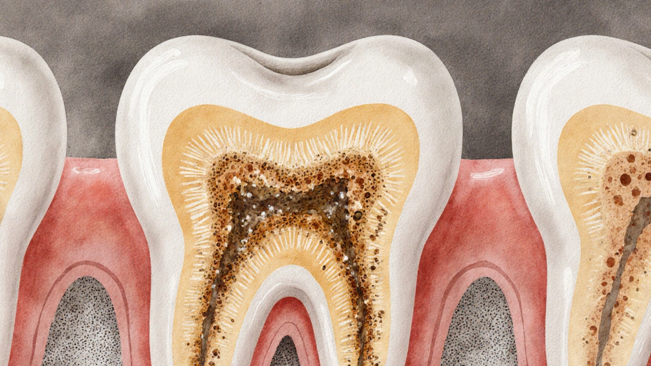 Příčiny karije pod plombou s bakteriemi a rozpouštějící se sklovinou