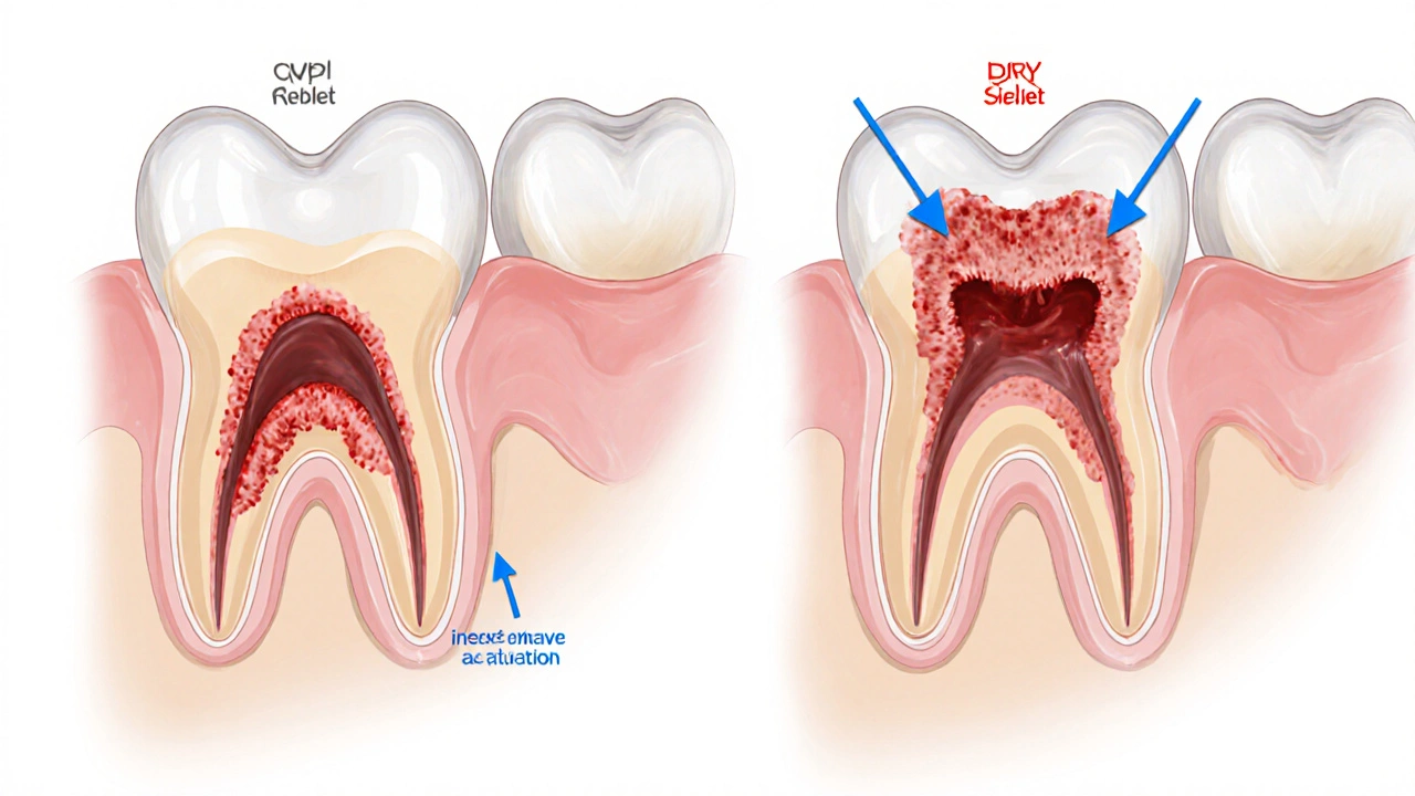 Křížový řez čelisti s krevní sraženinou a zánětem dásně