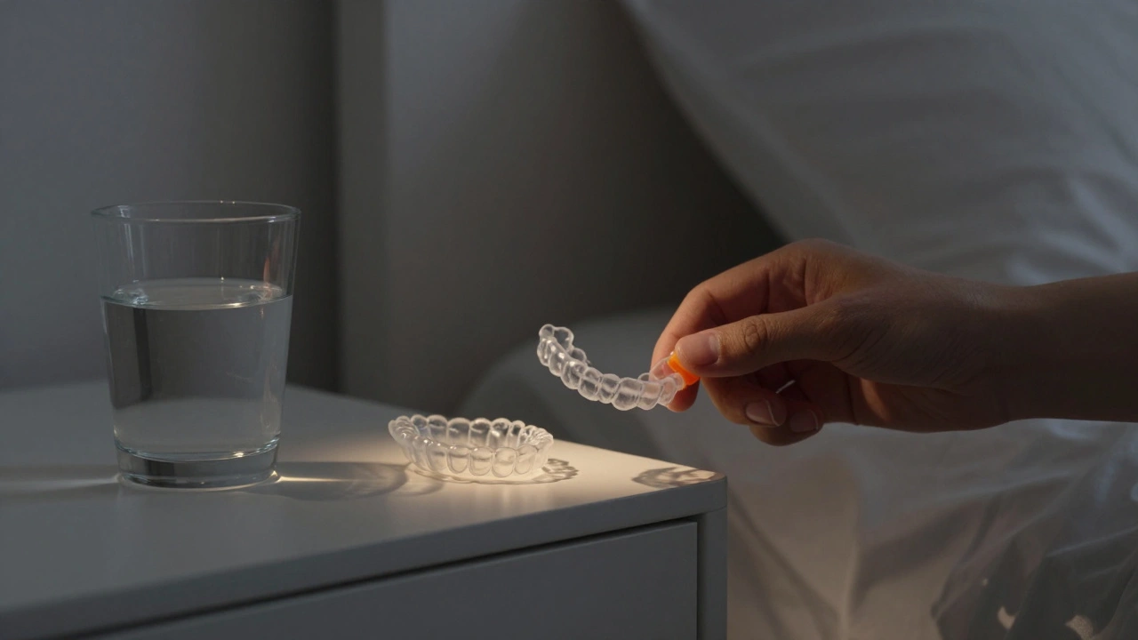 Dospělý nosí retenci v noci na nočním stolku