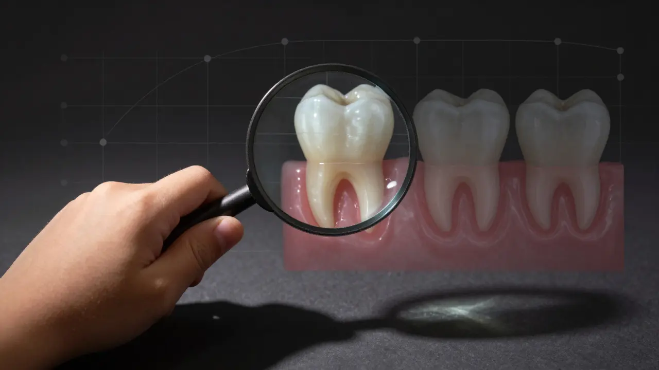 Mléčný zub v ruce dítěte s přehledem skrytého trvalého zubu pod dásní.