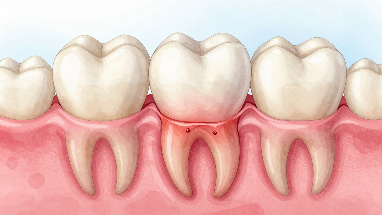 Zdravá dásňová tkáň se pomalu přilná k zubnímu kořeni po léčbě.