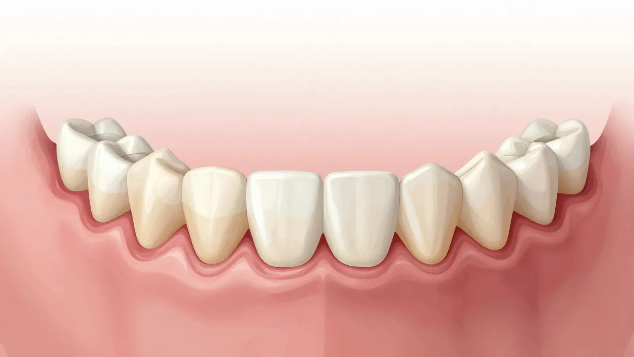 Anatomické zobrazení všech typů zubů v čelisti s jejich funkcemi.