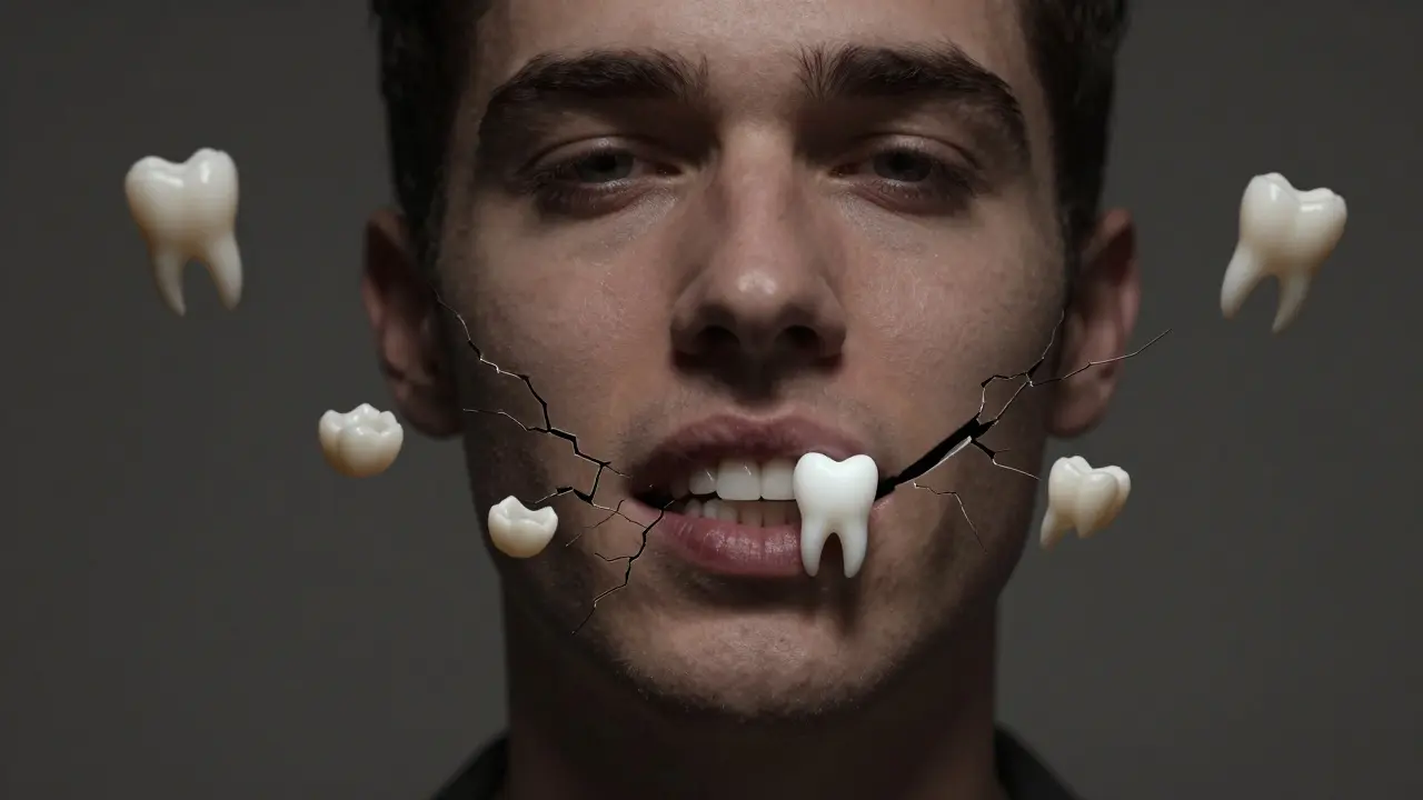 Chybějící zadní zub způsobující posunutí sousedních zubů.