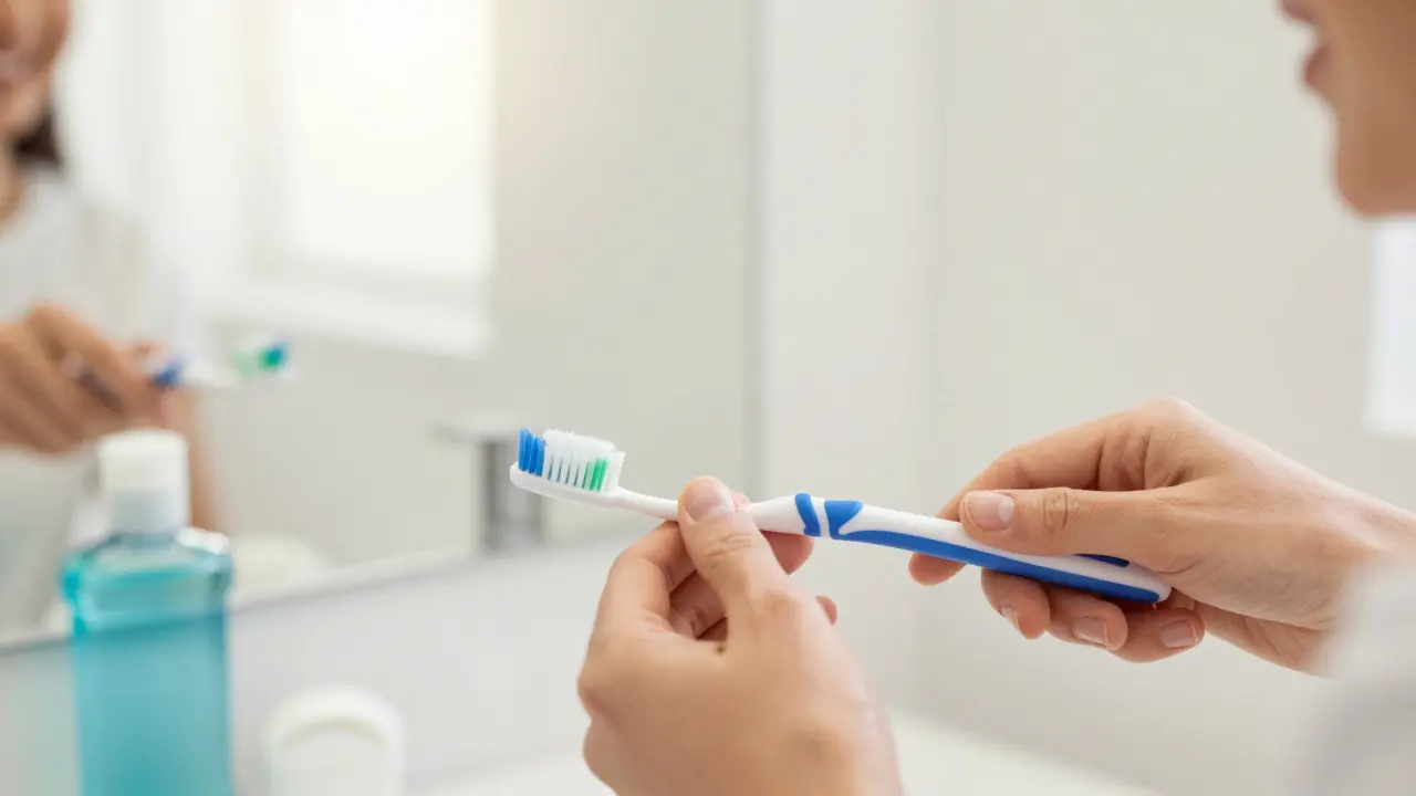 Čištění zubů zubním kartáčkem a nití