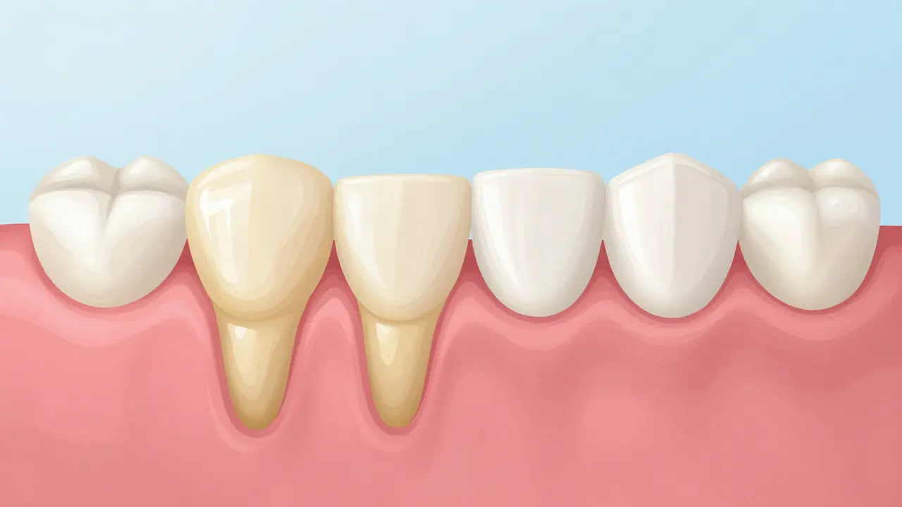 Porovnání zubního kamene a čisté skloviny po profesionálním čištění.