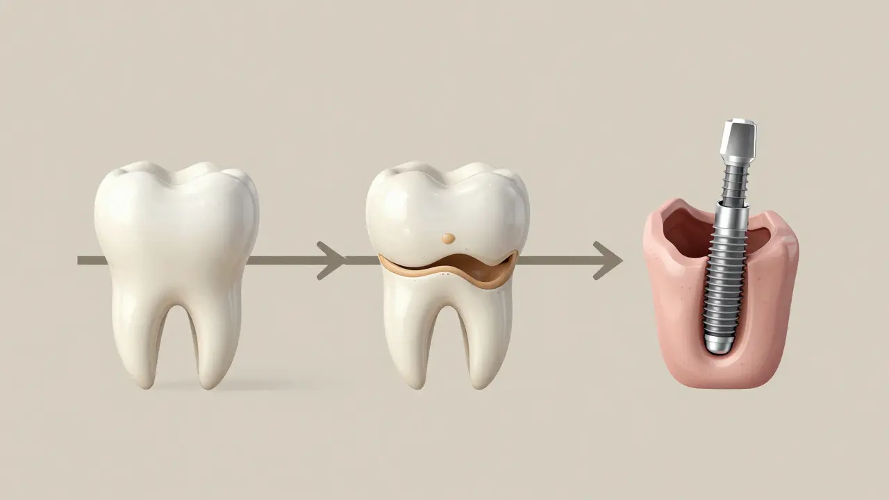 Postupné ztrátě kosti kolem zubu předchází implantace jako řešení.