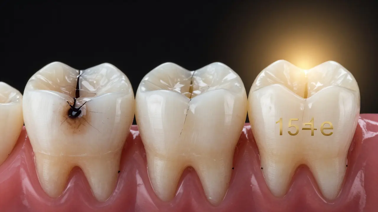 Comparison of damaged composite, fractured amalgam, and intact ceramic dental fillings over time.