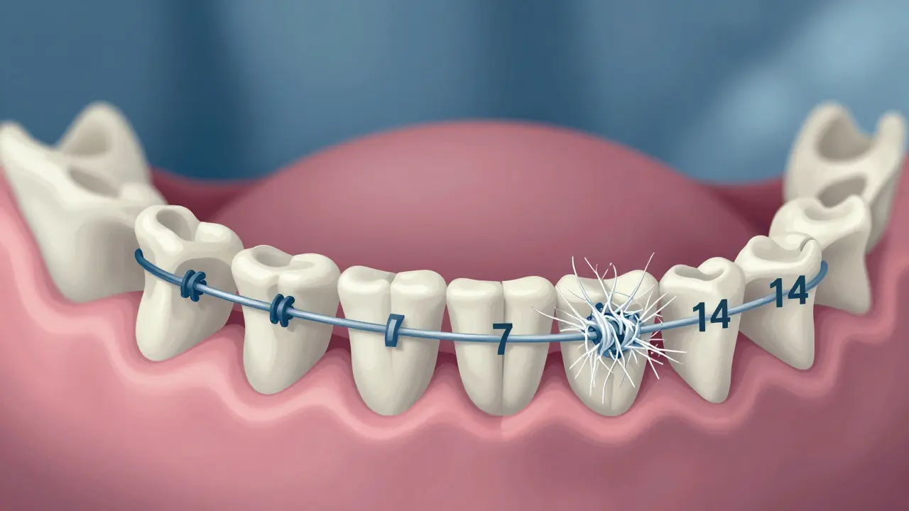 Vývoj vstřebatelných stehů v dásni během 14 dní – od čerstvých po rozpadlé