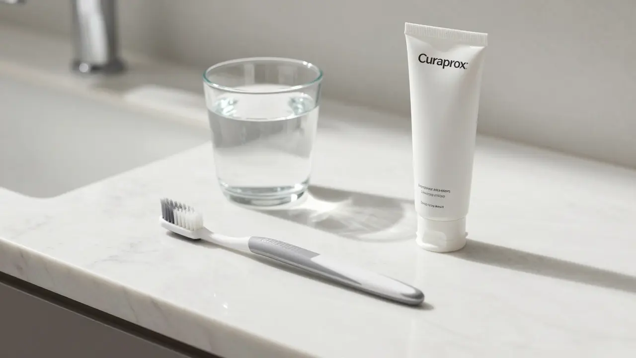 Elegantní koupelnová scéna s kvalitním zubním kartáčkem a péčí o hygienu