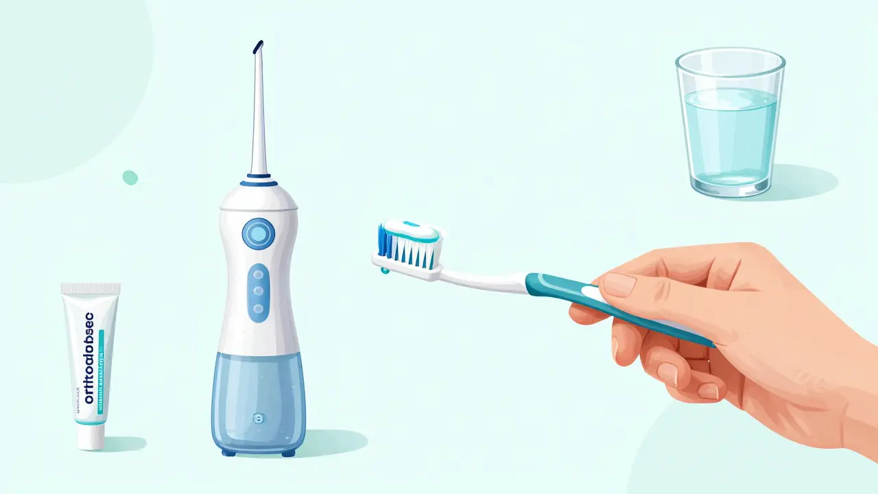 Hygienické pomůcky pro čištění zubů s rovnátky včetně interdentálního kartáčku
