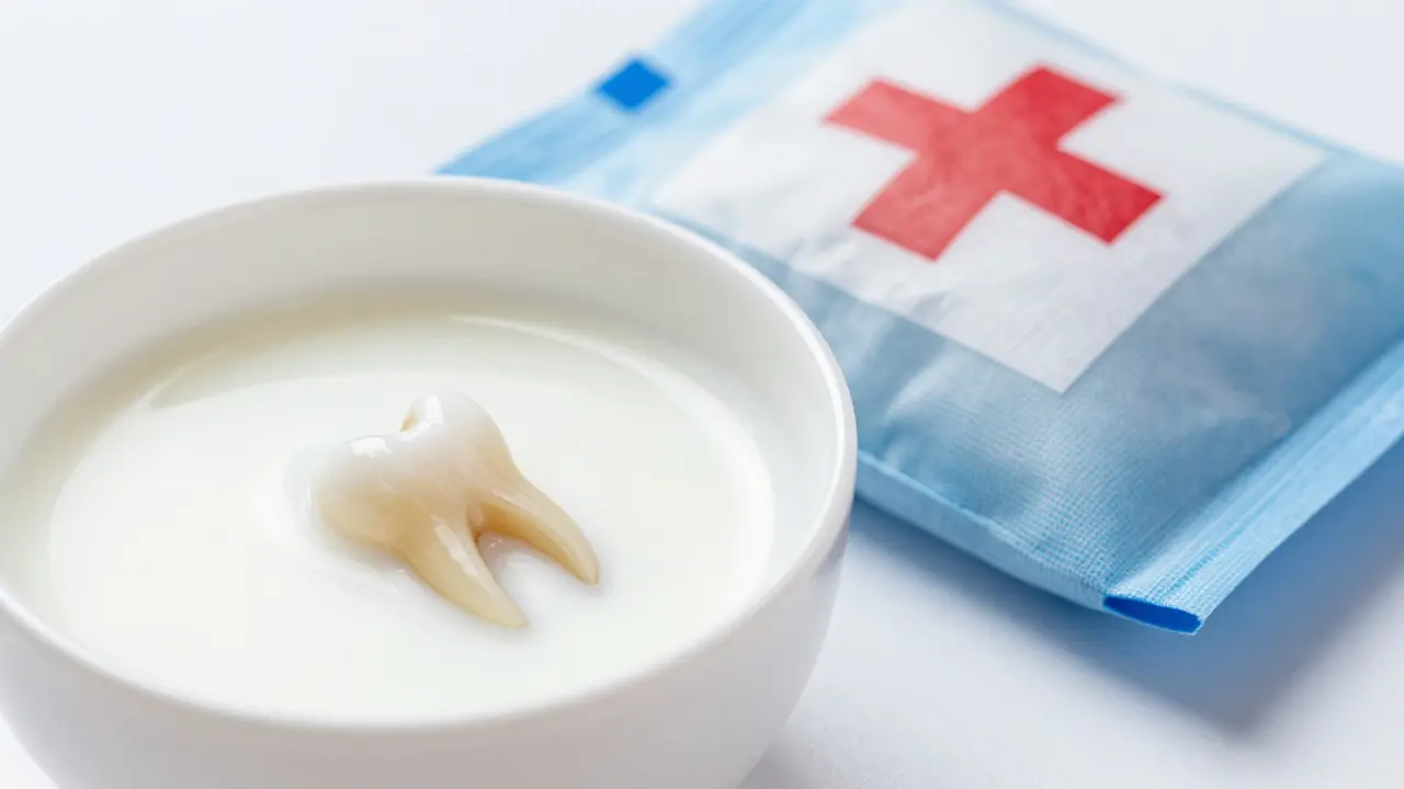 Úlomky zubu v mléce a led na otok jako první pomoc
