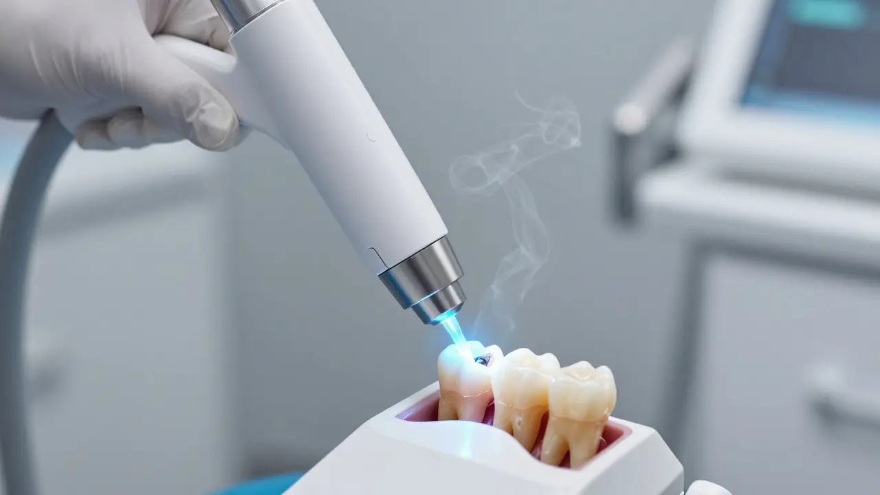 Erbiový laser přesně odstraňuje kazivou tkáň mezi zuby