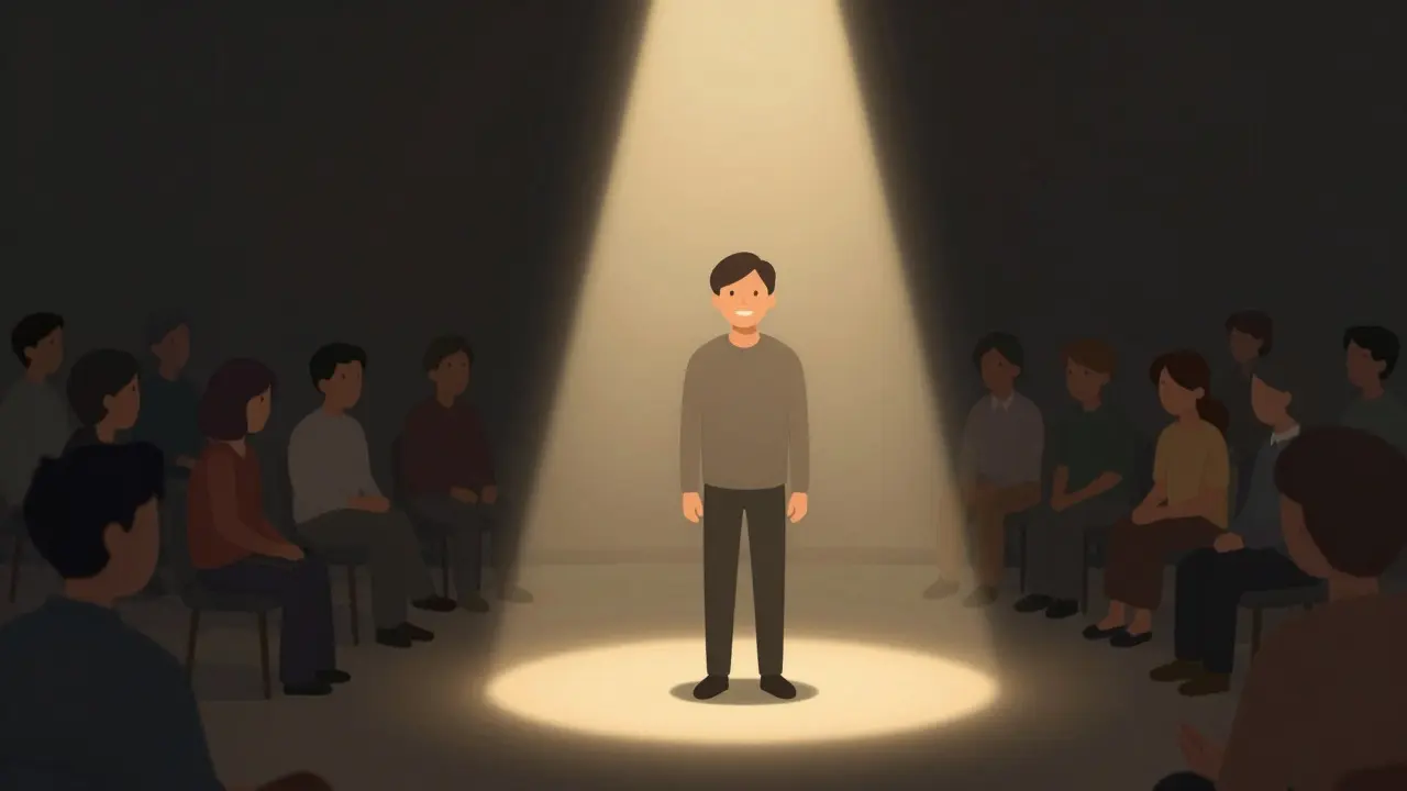 Abstraktní ilustrace efektu reflektoru při společenské úzkosti