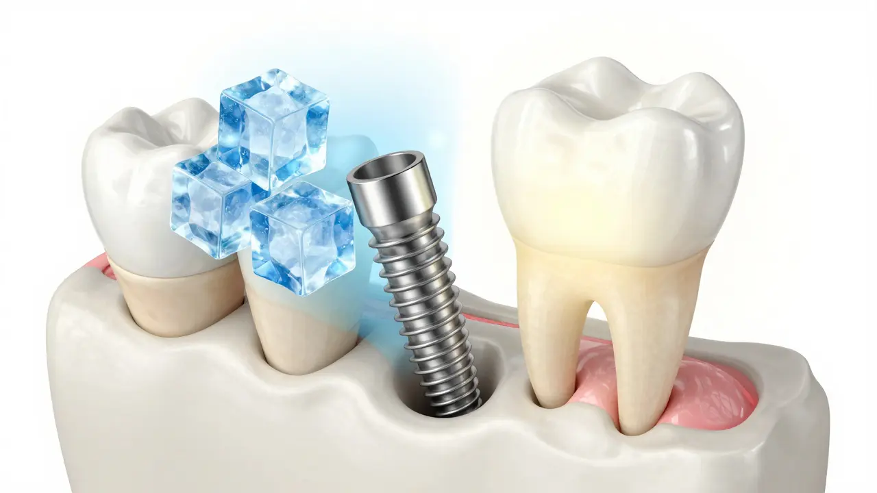 Schéma implantátu s ledem proti otoku