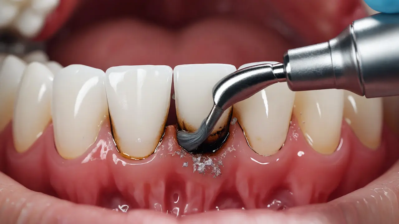 Odstranování černého zubního kamene ultrazvukem u hygienisty