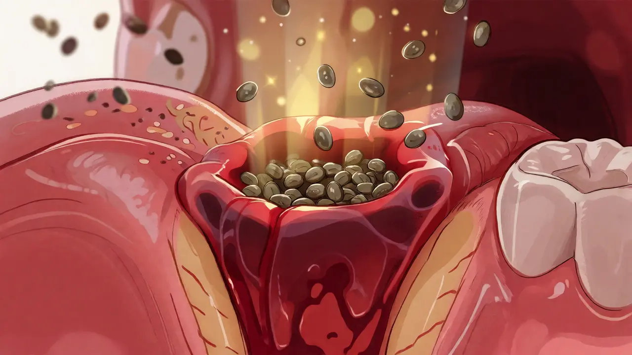 Ilustrace hojící se rány po extrakci zubu s chráněnou sraženinou