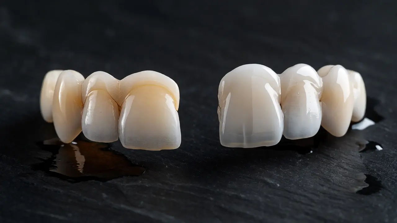Porovnání matné kompozitní a lesklé porcelánové fasety